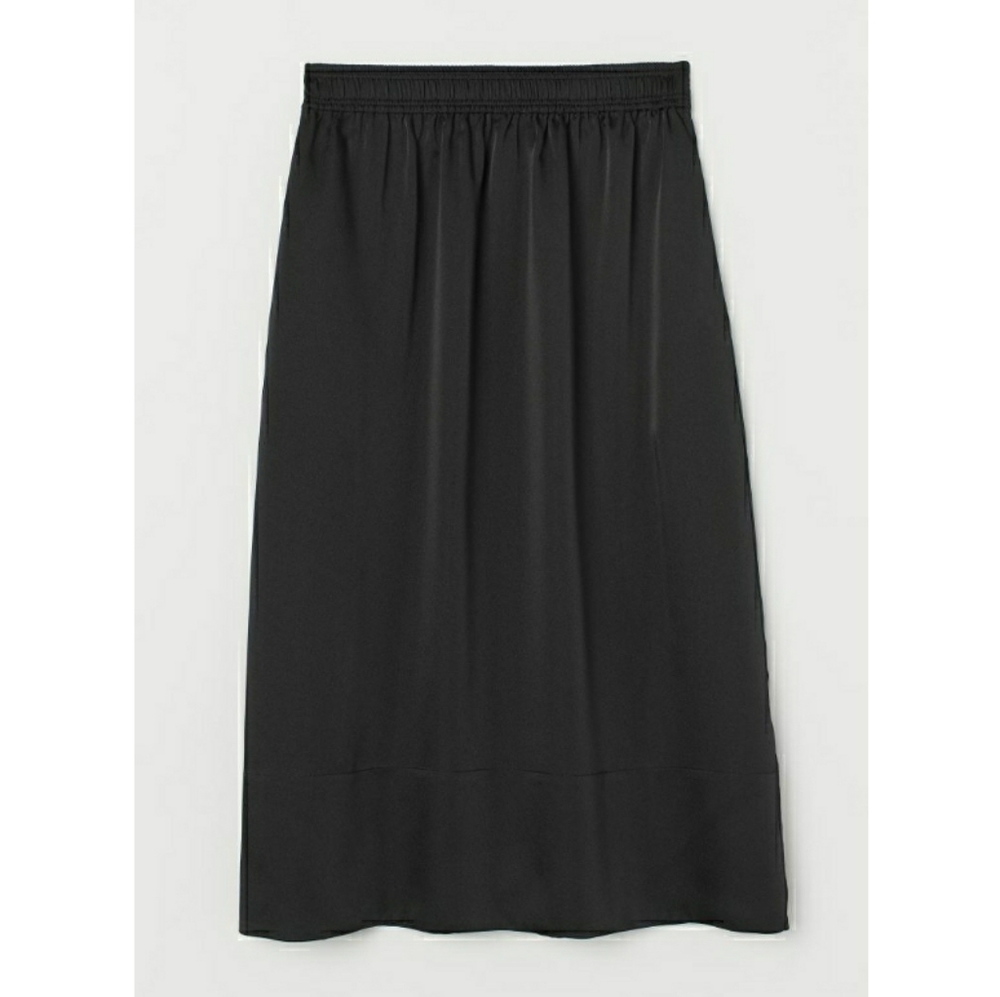 H&M Black Satin Midi Skirt